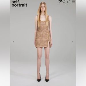 NWT Self Portrait Gold Tinsel Boucle Mini Dress size US 6